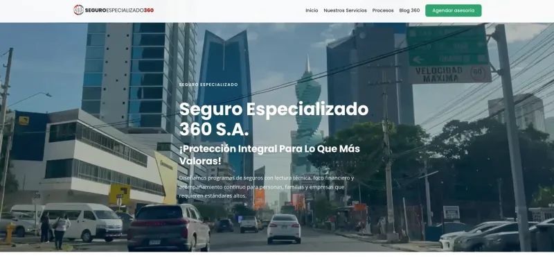 Hero del sitio web de Seguro Especializado 360 con propuesta de protección integral